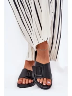 Skórzane Klapki Damskie Z Klamrą D&A SJ2302-01 Czarne