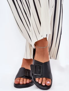 Skórzane Klapki Damskie Z Klamrą D&A SJ2302-01 Czarne