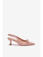 Lakierowane Sandały Na Szpilce Z Kokardką Nude Naylna