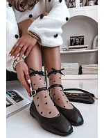 Dámské baleríny s páskem a přezkou Černé Janelor