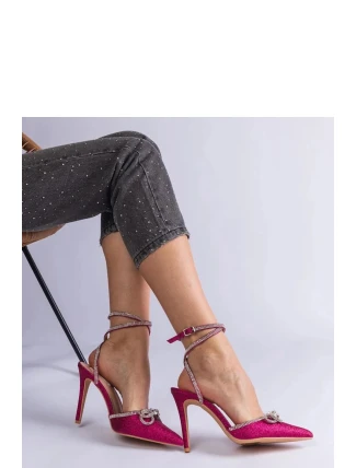 Dámske lodičky na podpätku H2810 Dark pink glitter - BELLAMICA shoes