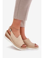 Sandały Damskie Skórzane Na Koturnie Artiker 56C0919 Beżowe