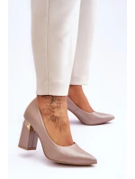 Zazoo 3117 Skórzane Czółenka  Beżowe