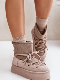 Śniegowce Z Wiązaniem Na Platformie Beżowe Mavora