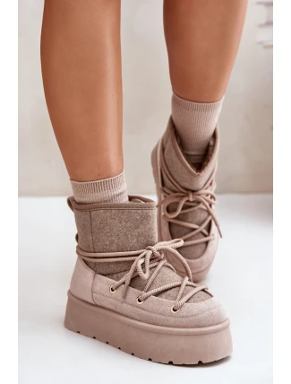 Śniegowce Z Wiązaniem Na Platformie Beżowe Mavora