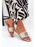 Eleganckie Klapki Damskie Z Ozdobą Na Płaskim Obcasie Beżowe Lovehia