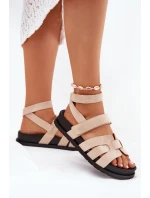 Eko Zamszowe Sandały Damskie Z Rzepami Beżowe Valpera