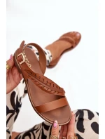 Sandały Damskie Z Naturalnej Skóry Na Płaskim Obcasie Zazoo 3564 Camel