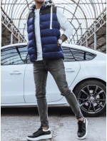 Pánska prešívaná vesta s kapucňou tmavomodrá FashionStreet TX3937