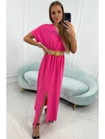 Dlhé šaty s ozdobným pásikom ružové