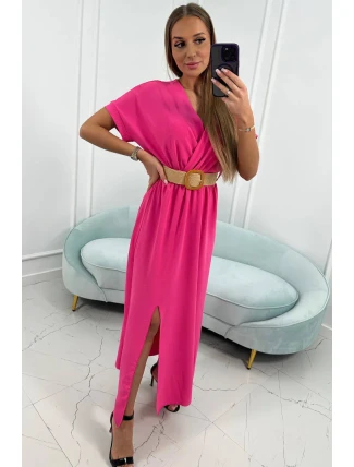 Dlhé šaty s ozdobným pásikom ružové