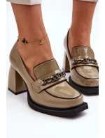 Lakierowane Czółenka Na Masywnym Obcasie Zielone Terimene