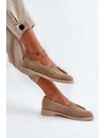 Zazoo 3420 Zamszowe Mokasyny Damskie Na Płaskim Obcasie Beżowe