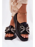 Klapki Damskie Na Koturnie Z Kokardą Czarne Moonzella