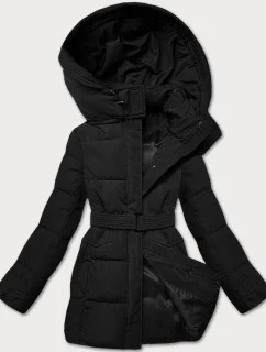Úzka zimná bunda s opaskom čierna (23MY-207)