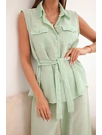 Dámska súprava s blúzkou a širokými nohavicami mentolová