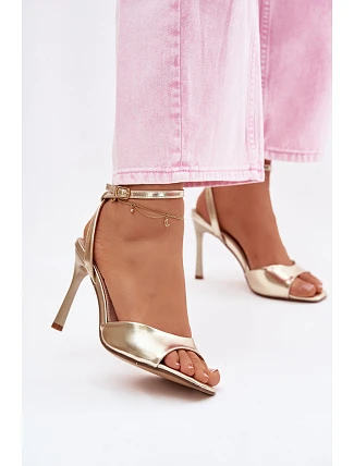 Dámské sandály na podpatku z imitace kůže zlaté Olissey