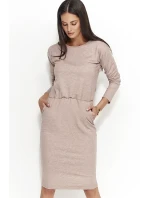 Dámske šaty s voľným strihom stredne dlhé capuccino - Hnedá - Numinou