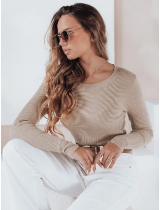 Dámsky rebrovaný sveter NOLVIE beige FashionStreet MY2496