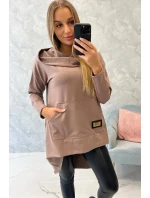 Mikina s dlhým chrbtom a kapucňou mocca