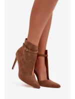 Dámské kotníkové boty na jehlovém podpatku z eko semiše tmavě béžové Amalundi