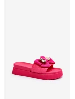 Damskie Klapki Z Kokardą i Misiem Fuksja Katterina