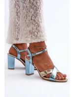 Eko Skórzane Sandały Na Obcasie Słupku Niebiesko-Złote Abilica