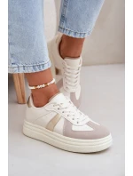 Eko Skórzane Sneakersy Damskie Na Platformie Beżowe Goriette