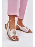 Sandały Damskie Na Płaskim Obcasie Z Ozdobą S.Barski KV51-002 Srebrne