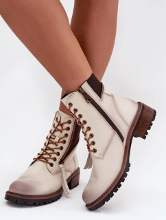 Botki Damskie Ocieplane Na Klocku Vinceza 58559 Beżowe