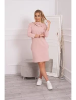 Šaty s kapucňou a vreckami tmavo púdrovo ružové