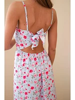 Dámske maxi šaty s kvetinovým vzorom na ramienkach so zaväzovaním na chrbte modré