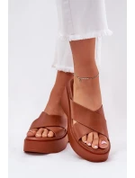 Klapki Damskie Na Platformie I Koturnie Camel Nelithraea
