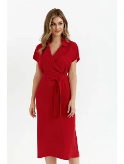 S363 Košeľové šaty s opaskom na zaväzovanie - červené