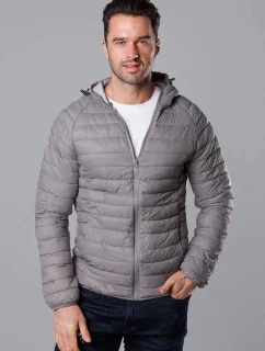 Šedá pánska prešívaná bunda s kapucňou (HM112-3)