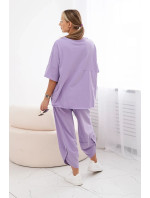 Súprava bavlnená blúzka + nohavice svetlo fialová