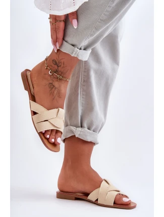 Damskie Materiałowe Klapki Beżowe Aversa