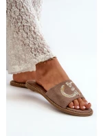 Damskie Płaskie Klapki Z Cekinami S.Barski KV27-052 Brązowe