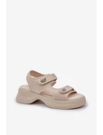 Materiałowe Lekkie Sandały Na Platformie Jasnobeżowe Deniffia