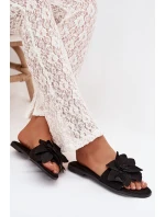 Dámské ploché pantofle s ozdobnými květinami Černé Elzoria