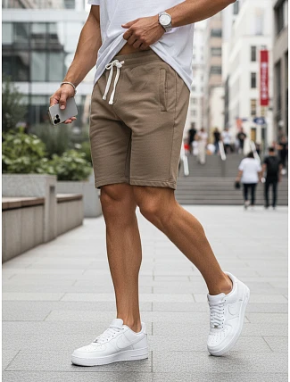 Pánske teplákové šortky so šnúrkou, tmavo béžové, FashionStreet SX2624 Pánske teplákové šortky so šnúrkou, tmavo béžové, FashionStreet SX2624