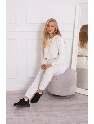 Velúrová súprava s kapucňou ecru