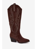 Kozaki Kowbojki Damskie Ze Zdobieniem Na Słupku Czekoladowe Jovina