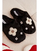 Kožešinové pantofle s květinami Černé Selinne
