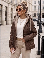 Dámska prešívaná prechodová bunda s kapucňou, hnedá, FashionStreet TY5883