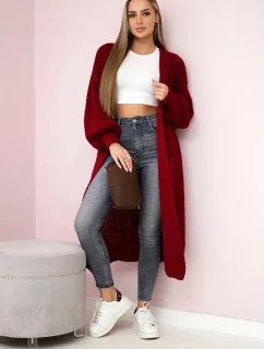 Sveter dlhý kardigán Burgundsko