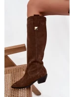 Kožené semišové kovbojské topánky zateplené Zazoo 4224 chocolate Kožené semišové kovbojské topánky zateplené Zazoo 4224 chocolate
