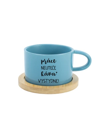 PRÁCE NEUTEČE, KÁVA VYSTYDNE! - modrý hrníček makronka 200 ml PRÁCE NEUTEČE, KÁVA VYSTYDNE! - modrý hrníček makronka 200 ml