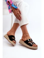 Klapki Damskie Z Plecionką Eko Zamszowe Czarne Zaloemi