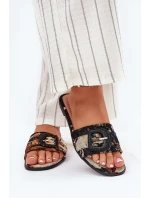 Płaskie Klapki Damskie Z Ozdobną Klamrą Czarne Clariola